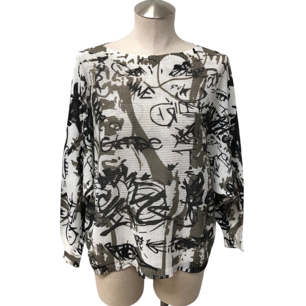 Free For Humanity Sweater Womens One Size White Olive Graffiti Made in Italy